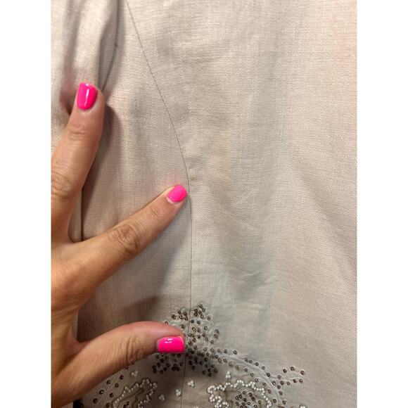 Ellen Tracy Women's 100% Linen Beaded Open Front Blazer Jacket Ivory Size 8 - Picture 6 of 13